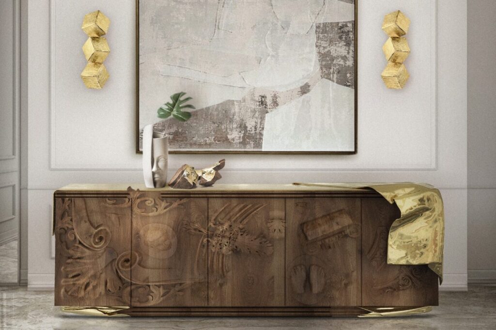 Boca do Lobo sideboard with sculptural golden finish — artistic Portuguese luxury furniture.