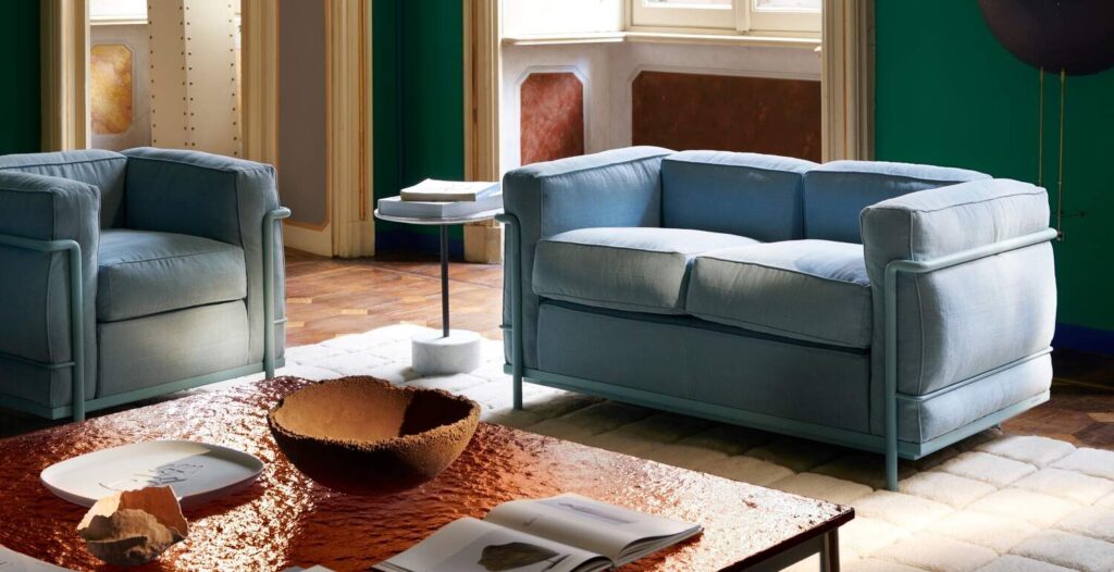 Cassina LC2 armchair and side table — architectural heritage of modern Italian furniture design.