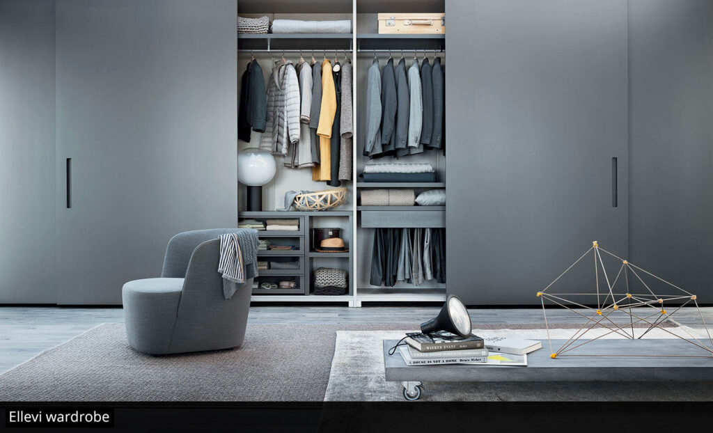 Lema modular wardrobe in matte lacquer — contemporary Italian interior furniture.